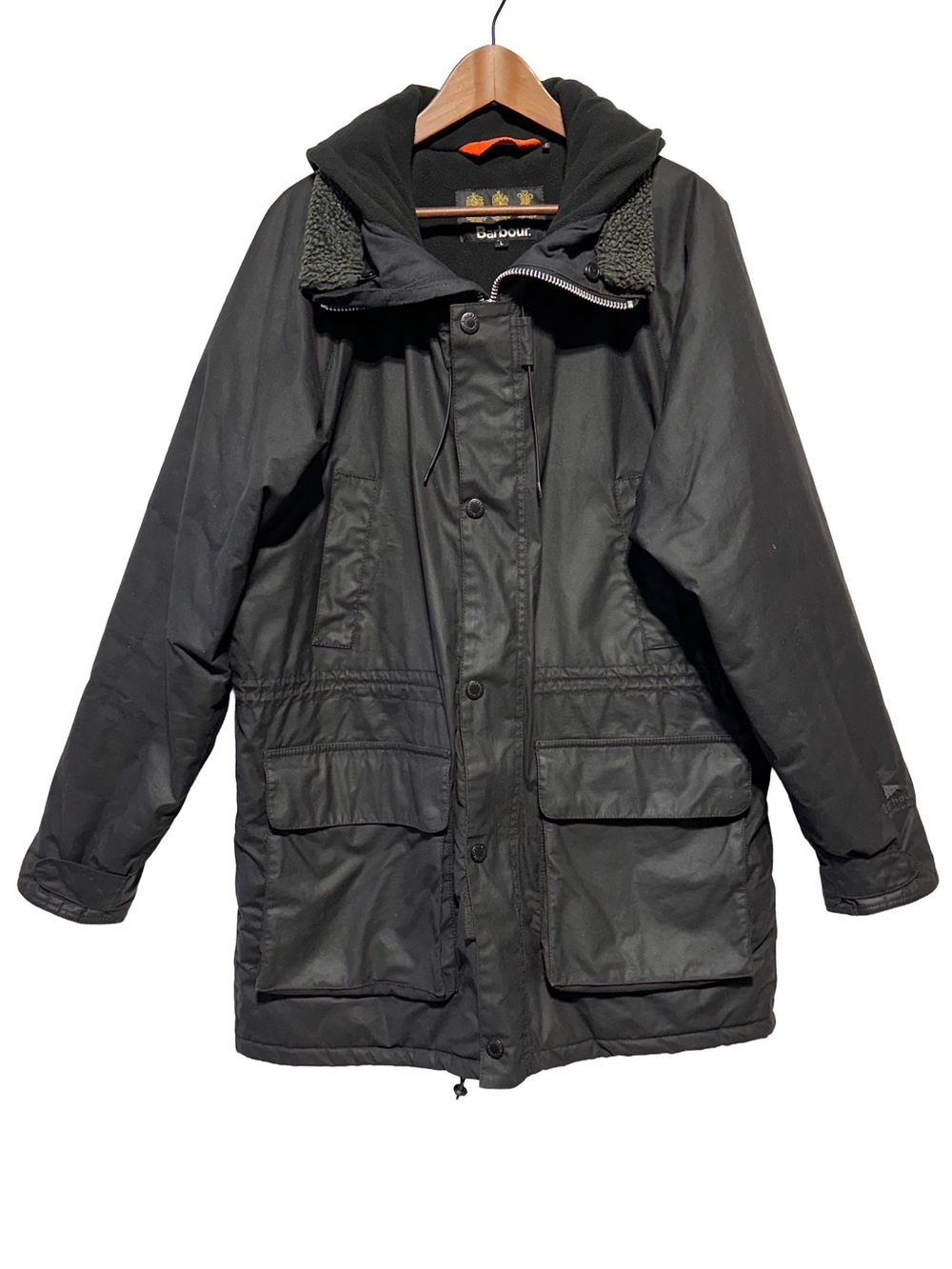 Barbour Fenton Stormforce Waxed Cotton Insulated Parka Jacket Black L